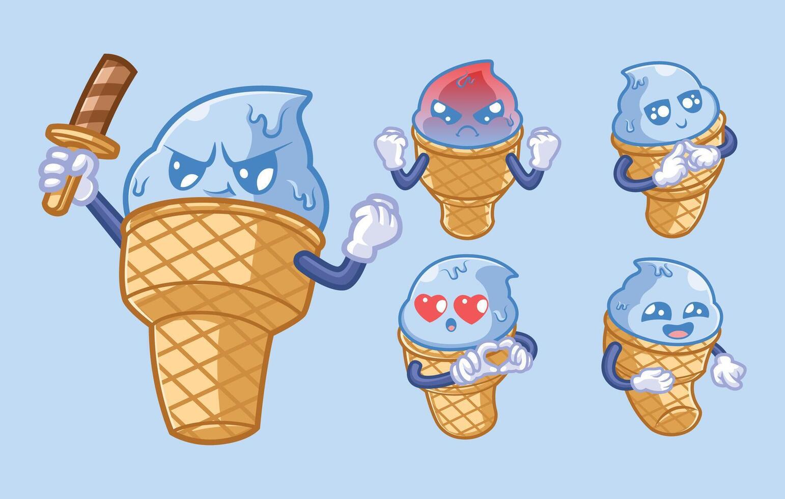 ice cream cartoon characters with various unique poses and expressions vector