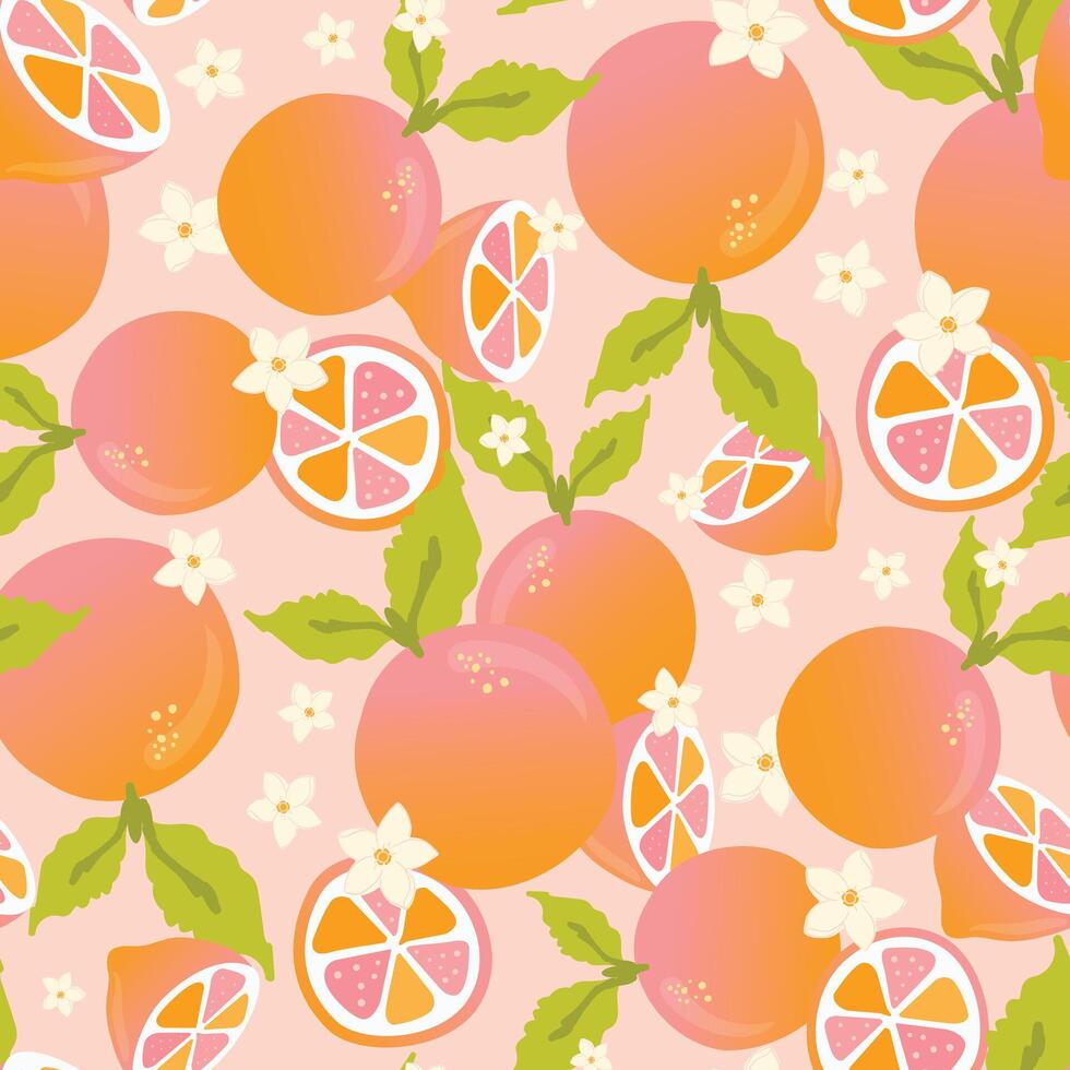 Orange with colorful gradient texture and hand drawn small flower seamless pattern vector