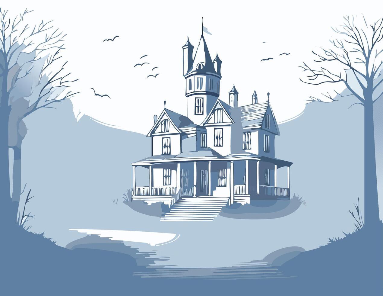 Old gothic house in the forest. hand drawn illustration. vector