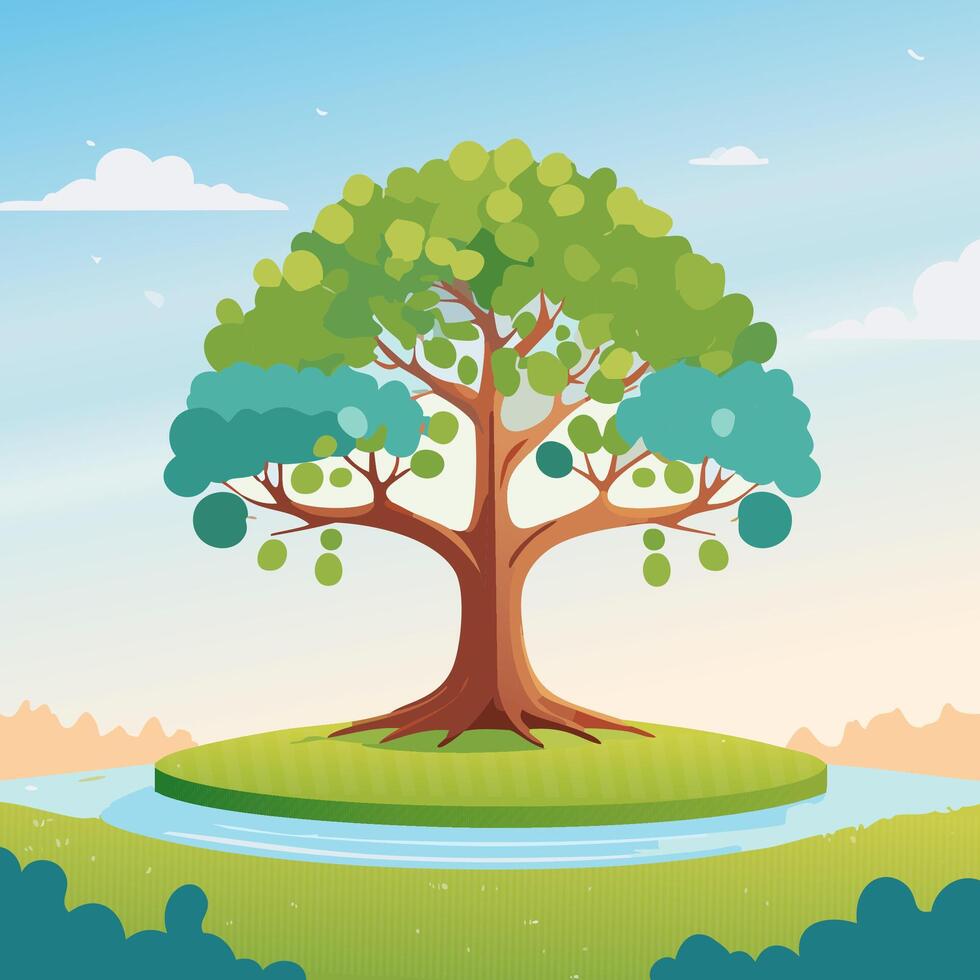 Cartoon tree on the island vector