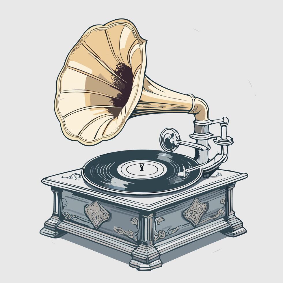 Vintage gramophone. Hand drawn illustration. vector