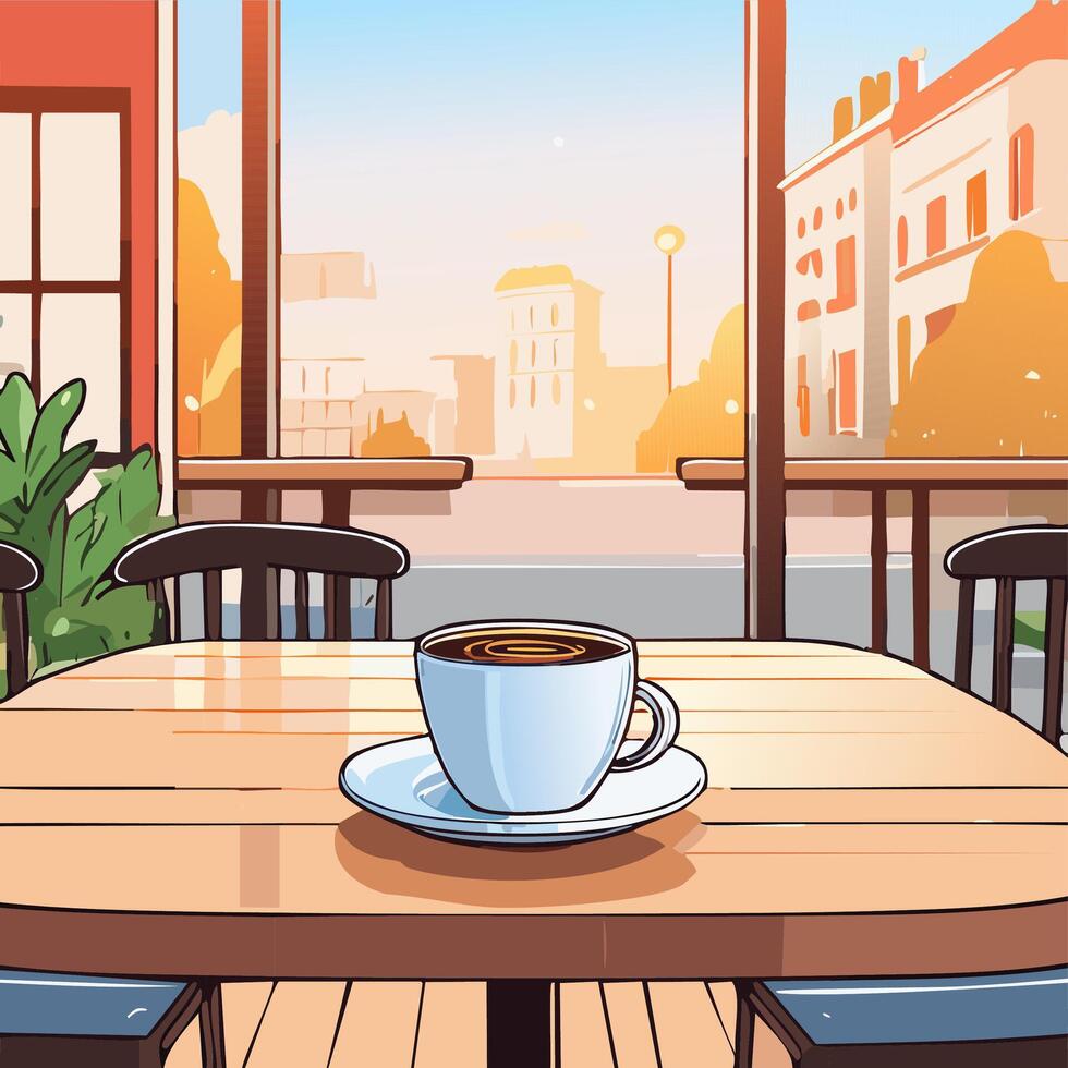 Coffee cup on the table in cafe illustration. vector
