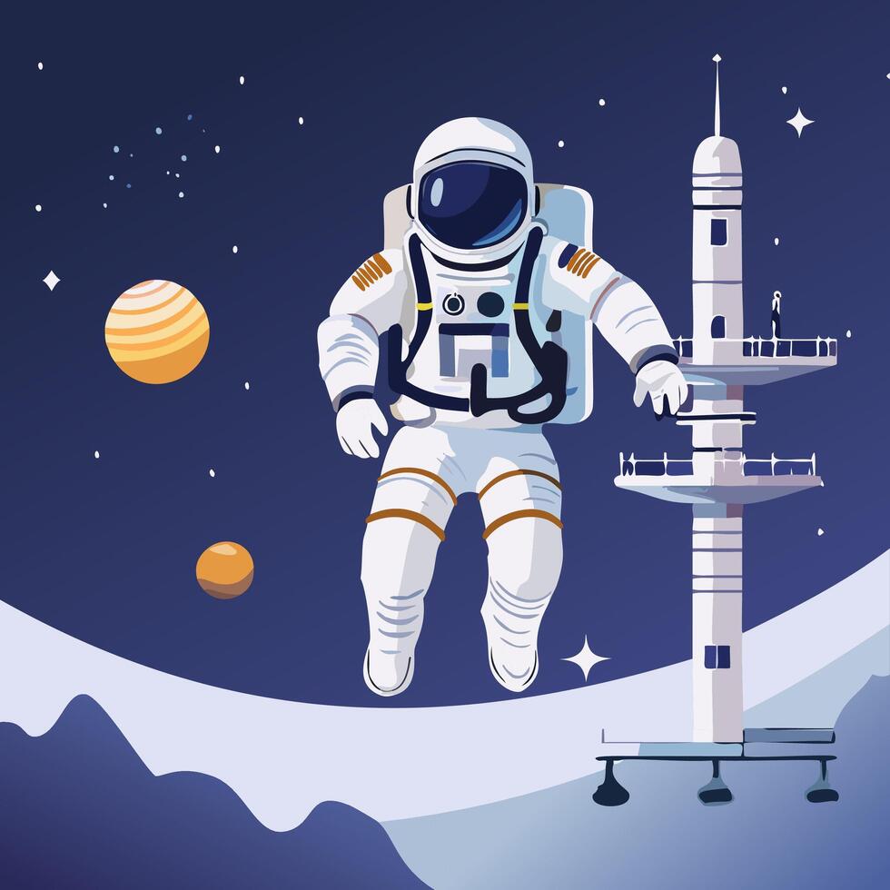 Astronaut in outer space illustration. vector