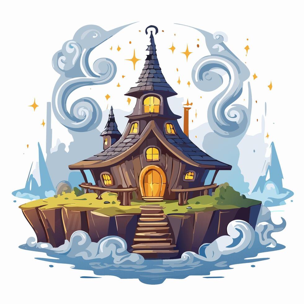 Magic castle on the island illustration. vector