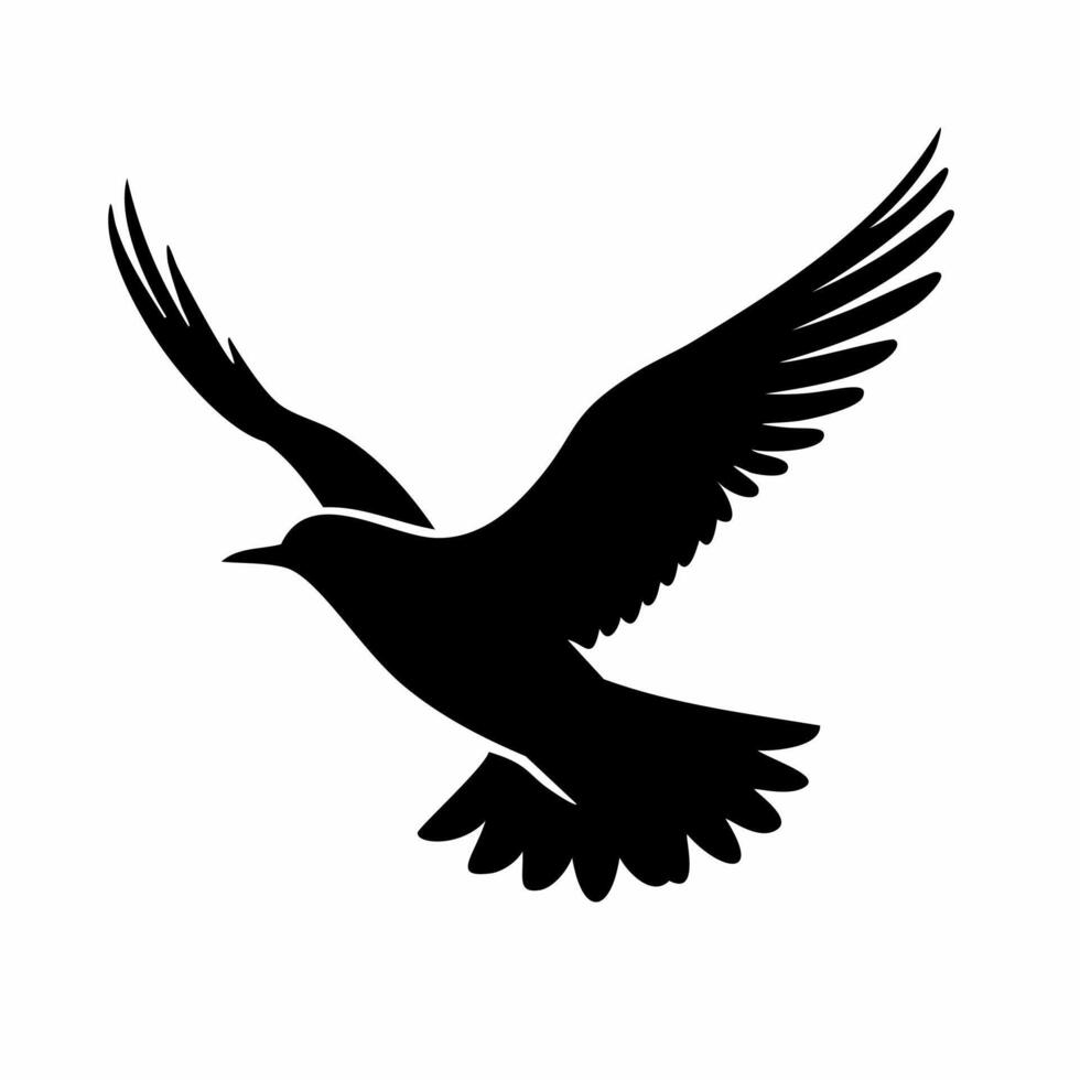 Flying bird silhouette isolated on white background. Pigeon with spread wings icon illustration. vector