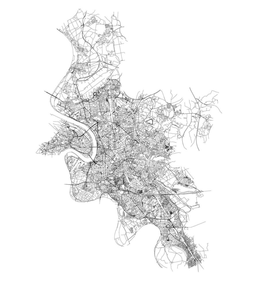 Dusseldorf,Street map the city of Dusseldorf in Germany with black roads on a white background. vector