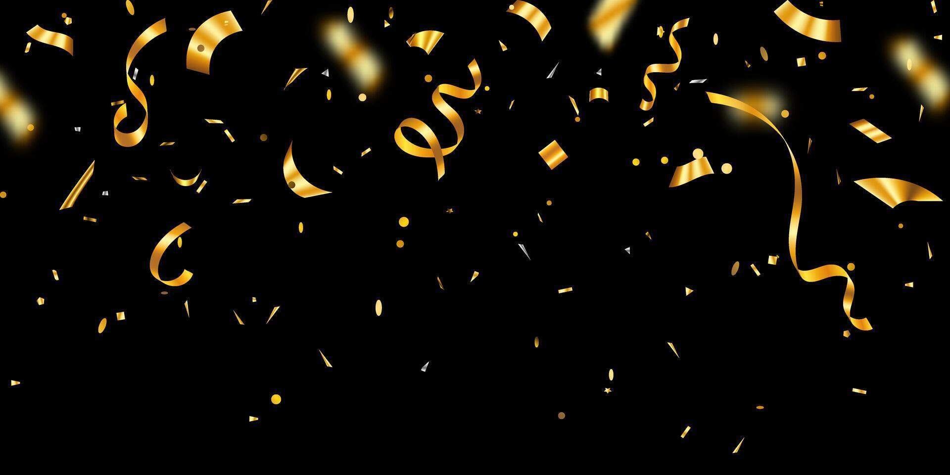 Golden confetti background for decoration various estive celebrations. Grand opening illustration template. vector