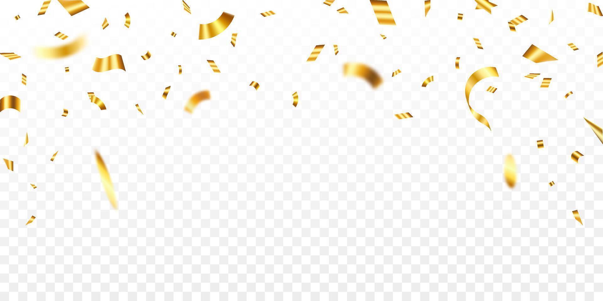 Gold confetti celebration party background design, Falling shiny golden confetti isolated on transparent background. Christmas, New Year, Carnival festivity, Valentines Day, Holiday, National Holiday vector