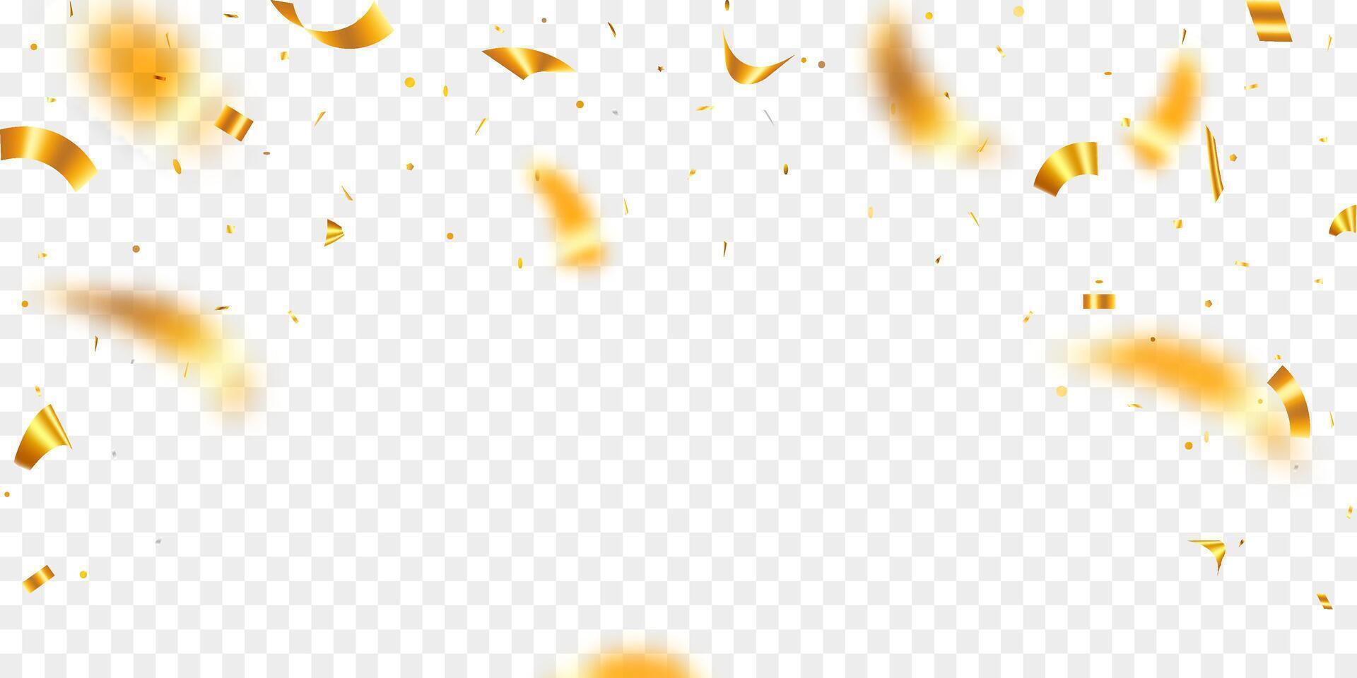 Luxury confetti flying for celebration party banner. Falling shiny golden confetti isolated on background. vector