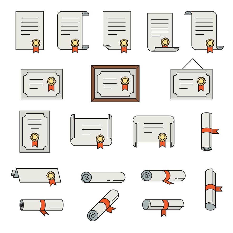 Set of certificate thin line icons. Simple collections vector