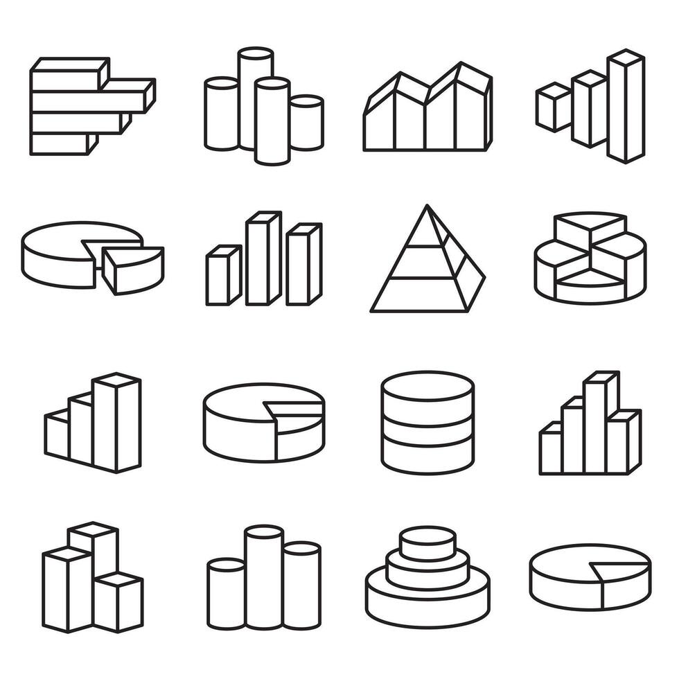 Set of financial icons line style. Bars, graph, chart, infographic, diagram elements. vector