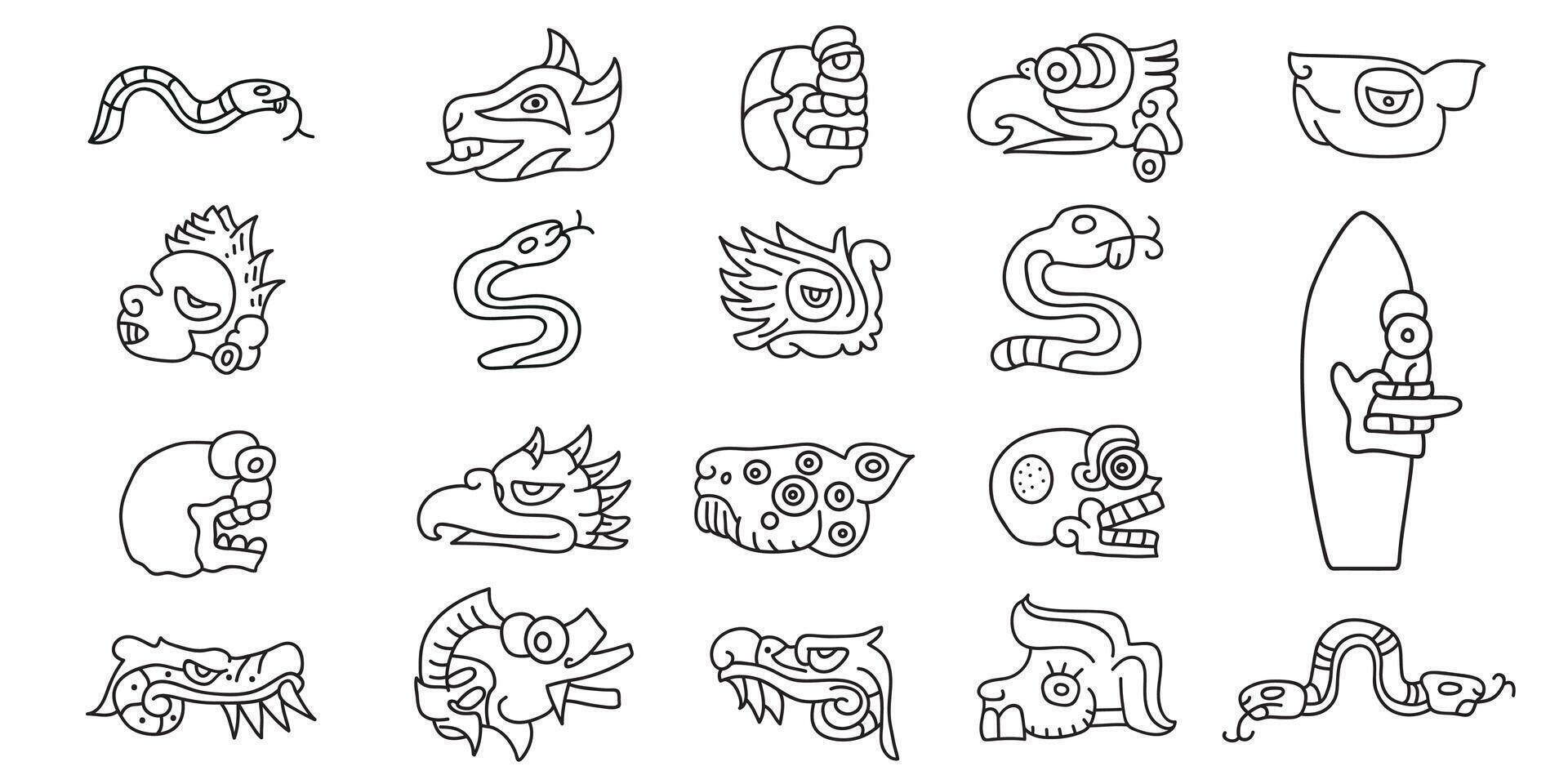 A set of tribal symbols. American style. Aztec animals style Mexican designs vector