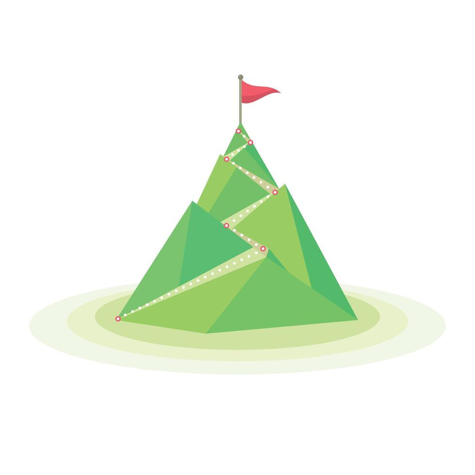 Flag on the mountain peak. Way to successful Business. illustration vector