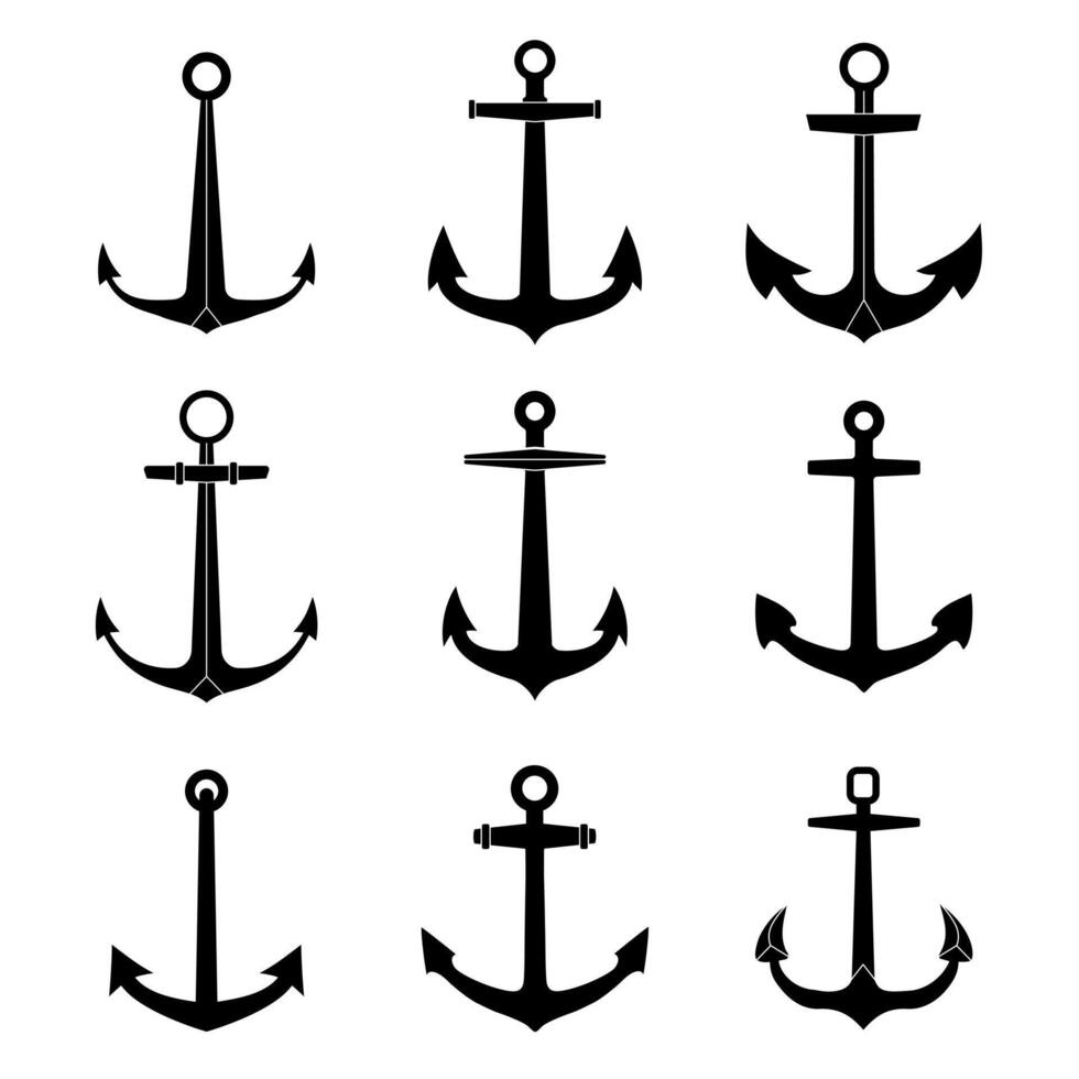 Anchor icons set. Marine and nautical emblems collection. vector