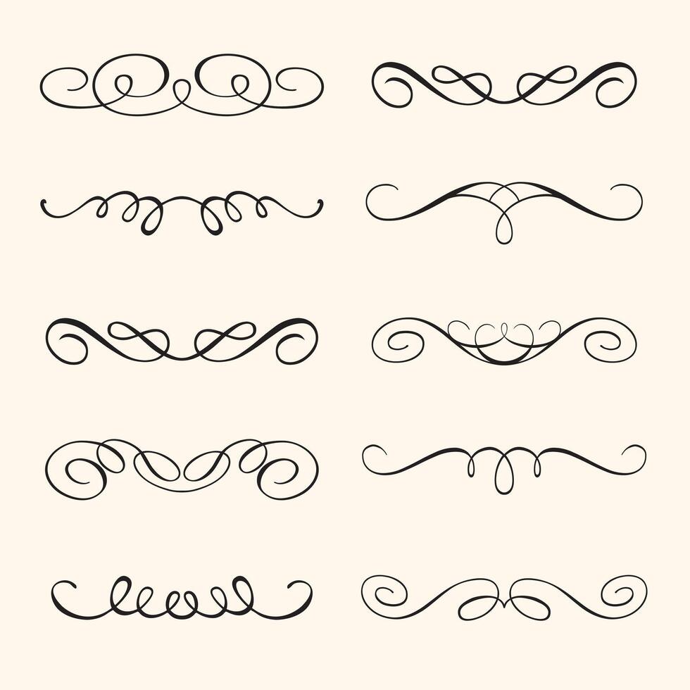 set of calligraphic design elements and page decorations. Elegant collection of hand drawn swirls and curls for your design vector
