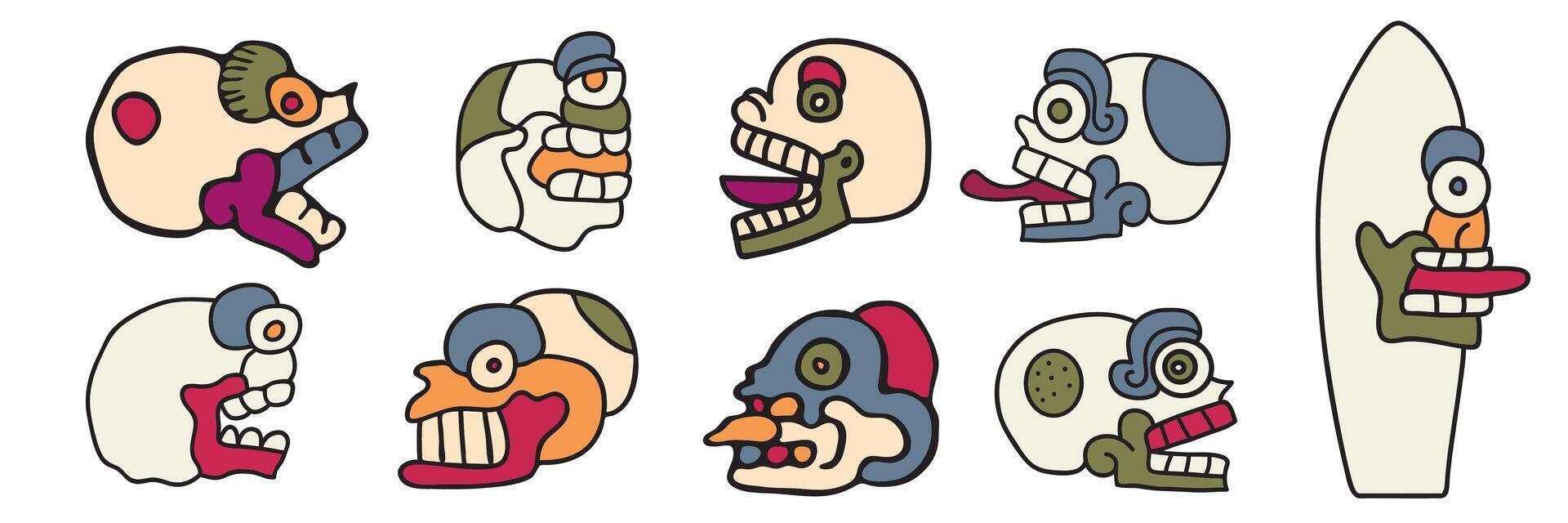 A set of skull tribal symbols. Aztec style Mexican designs vector