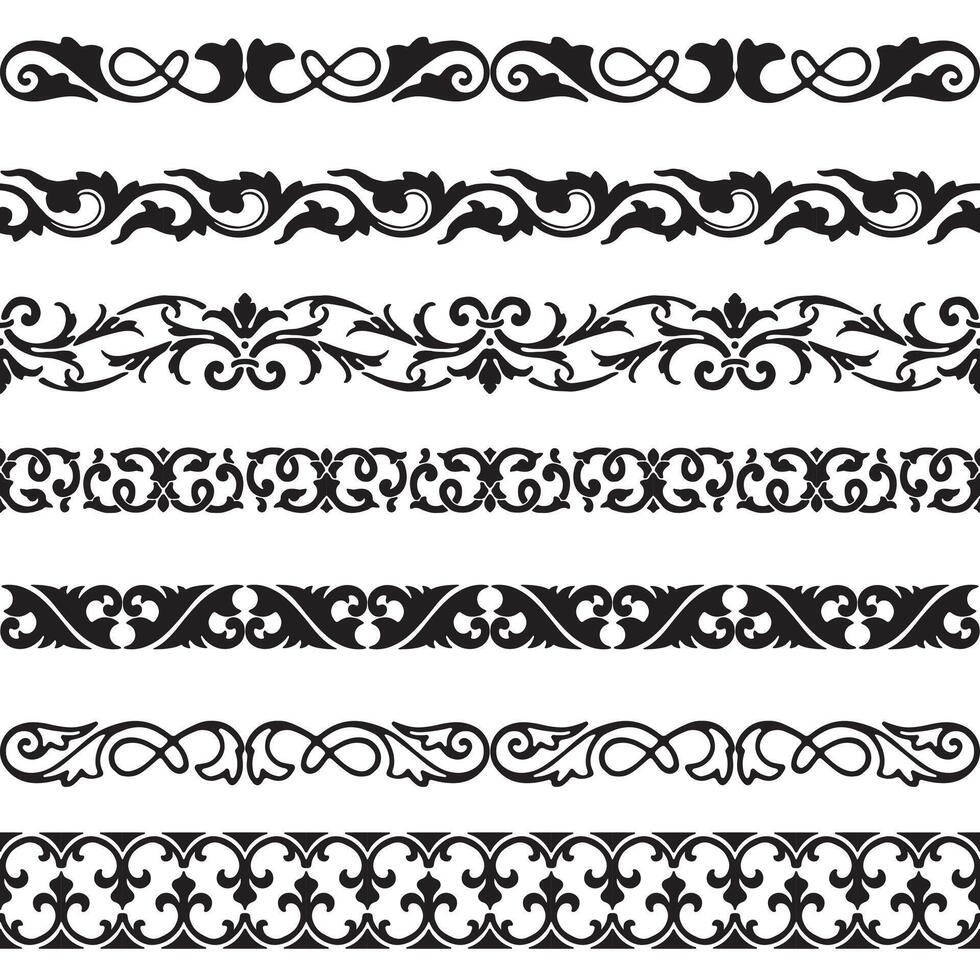 Decorative seamless borders vintage design elements set vector