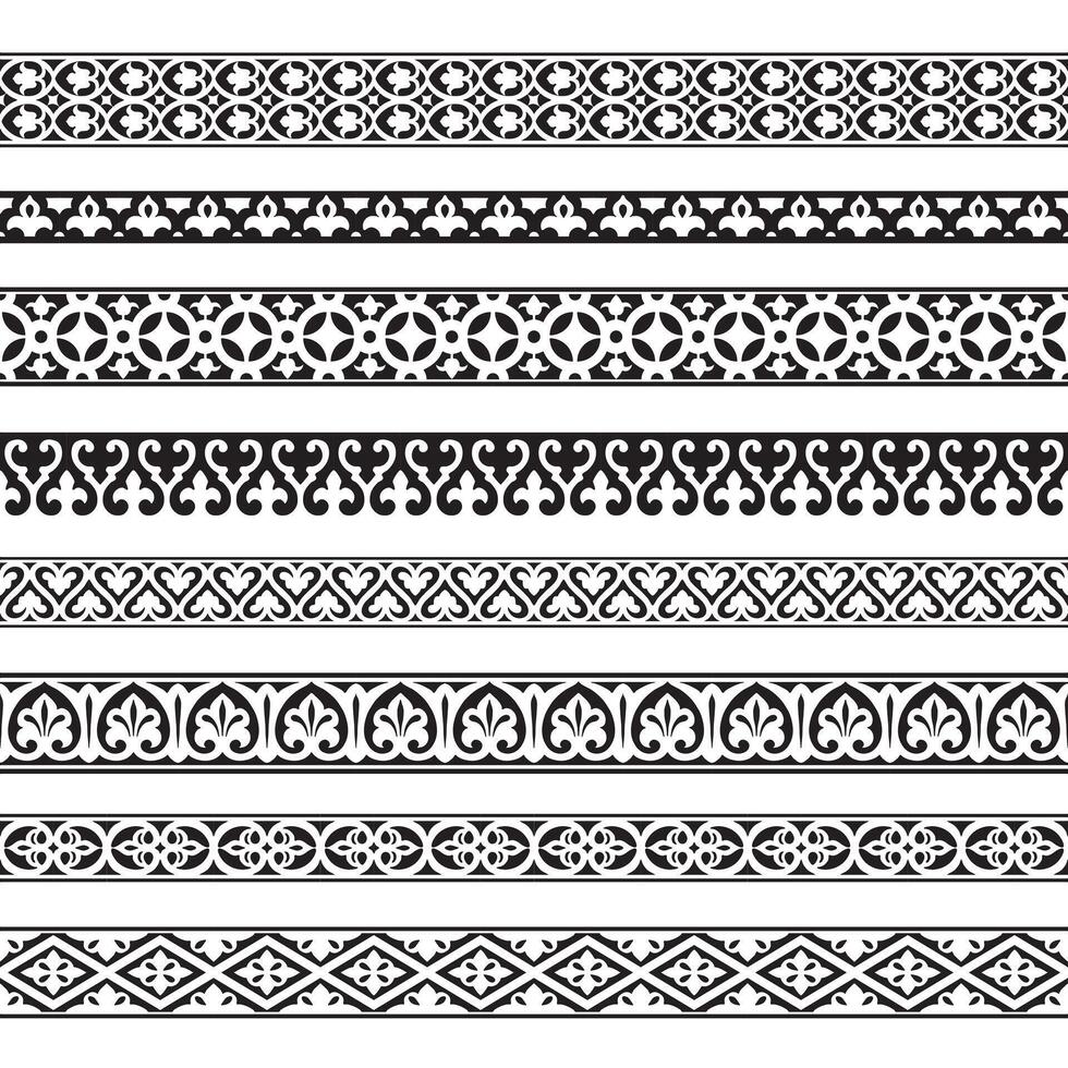 Decorative seamless borders vintage design elements set vector
