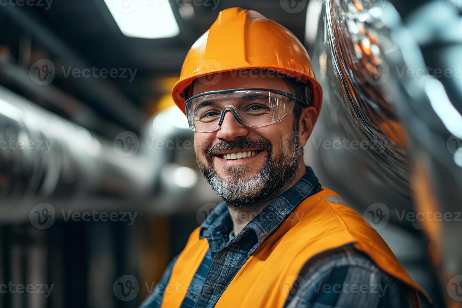 The technician is smiling in the factory. photo