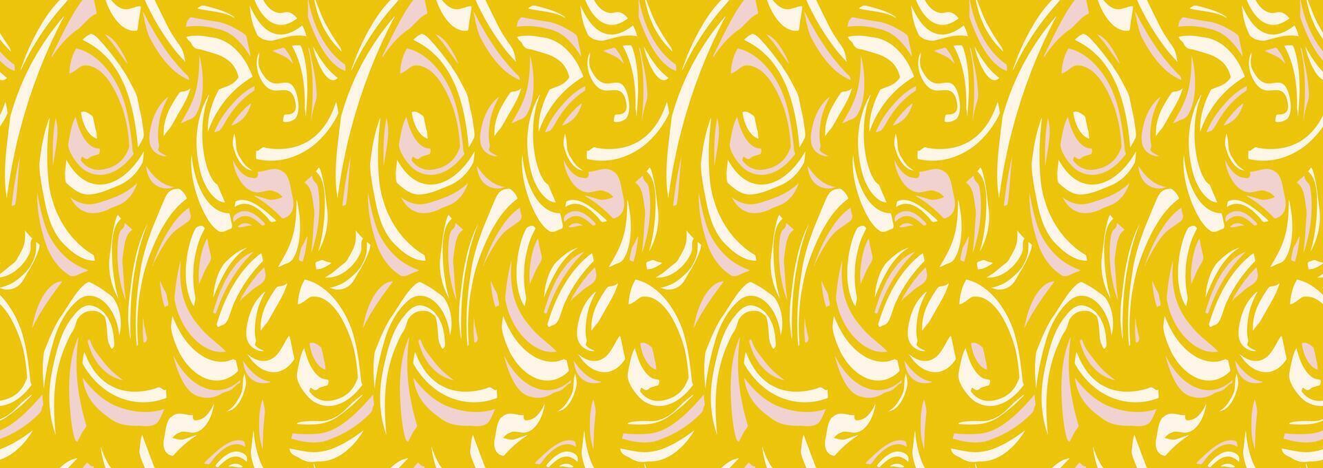Abstract organic shapes seamless pattern. hand drawn curved and wavy bold lines on a yellow background. Contemporary minimalist print. Plain dynamic geometric ornament vector