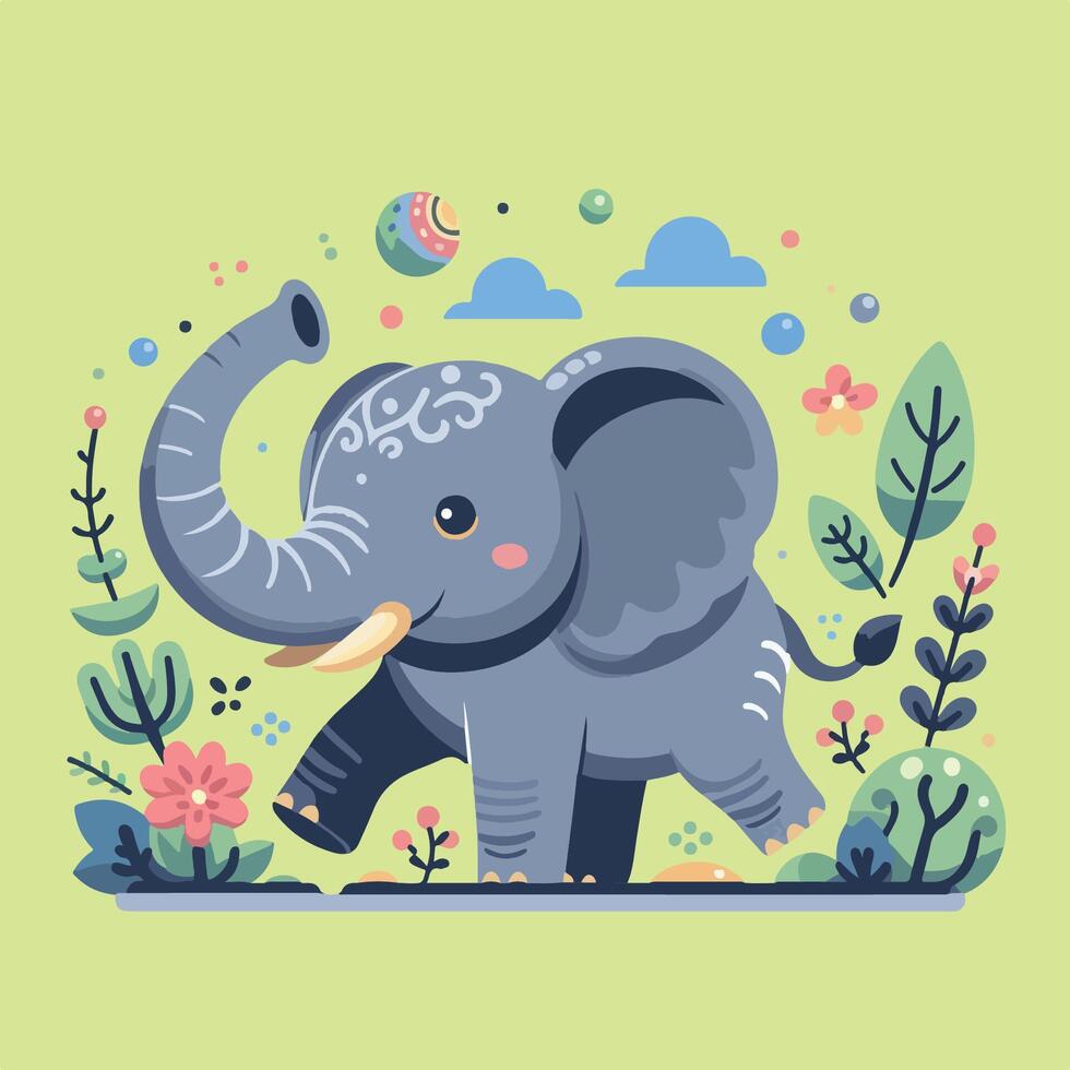 small elephant calf playing in the middle of the landscape vector