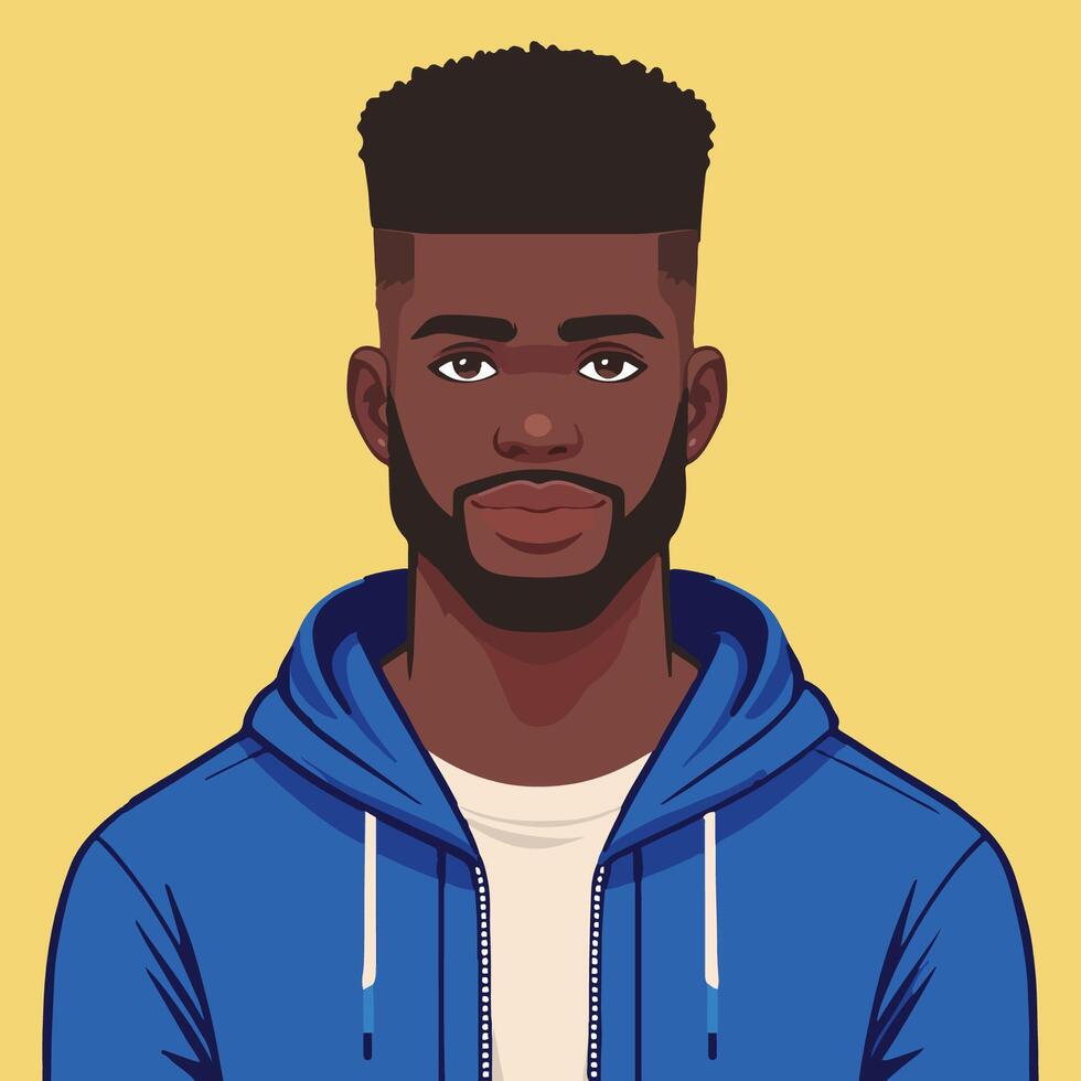 young black man with beard wearing blue sweatshirt vector