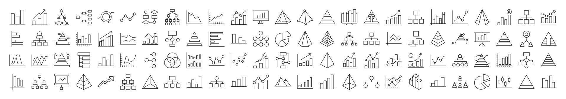 Pie Chart, Hierarchy, Pyramid Pack of Thin Icons. Editable Stroke. Suitable for Web Sites, Books, Cards, Apps vector