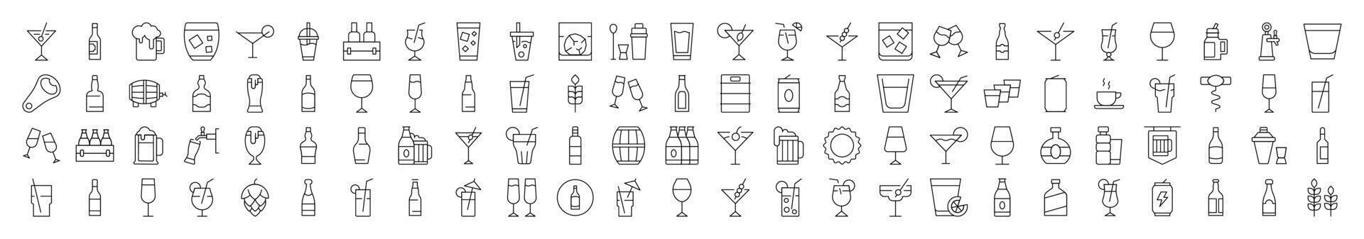 Beverage Thin Line Icon Set. Editable Stroke. Suitable for Banners, Cards, Social Networks, Apps vector