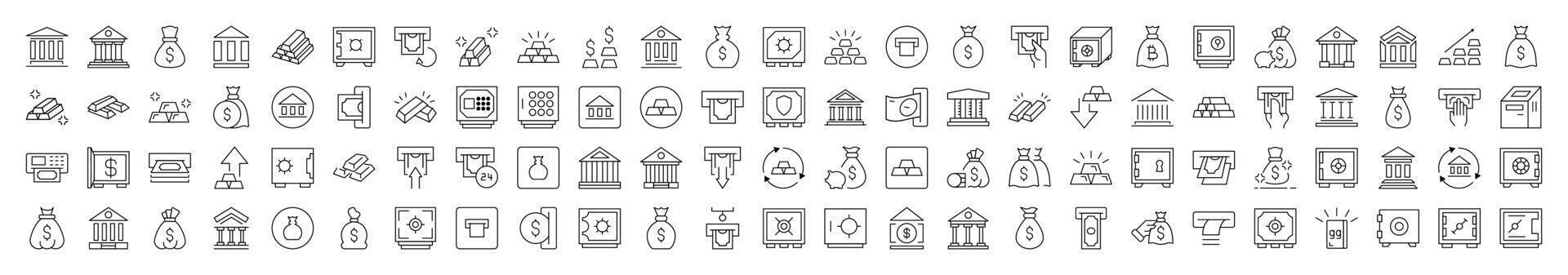 Gold, Bank, Money Bag Collection of Thin Icons. Editable Stroke. Suitable for Web Sites, Books, Cards, Apps vector