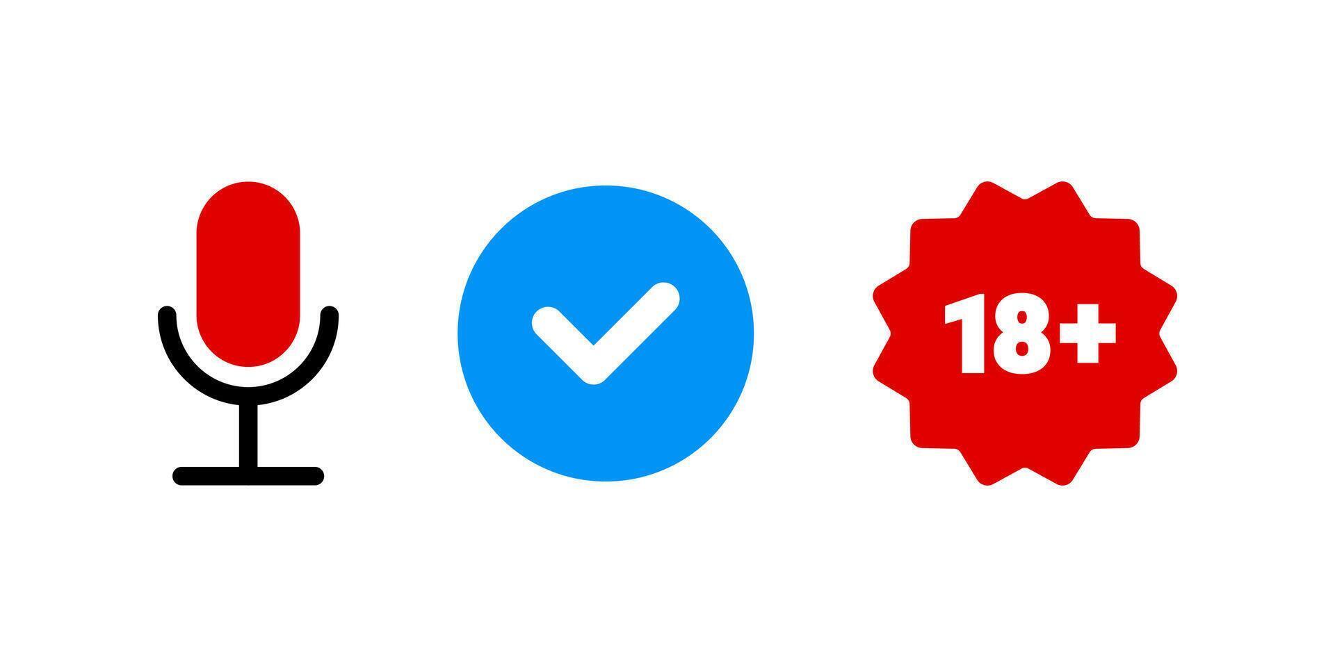 Podcast icons and an age restriction icon vector