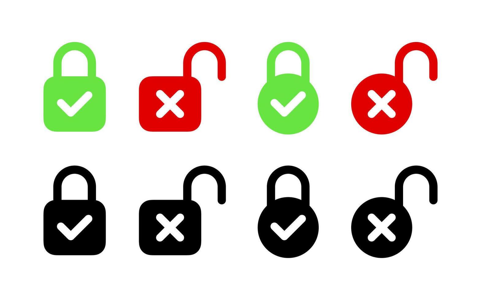 Padlocks with check mark icons. Locks icons vector