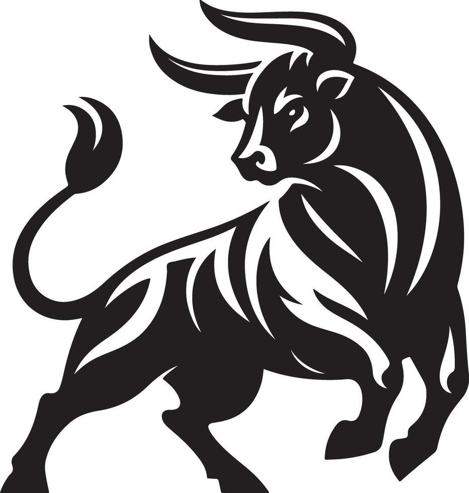 The bull is shown in black and white vector