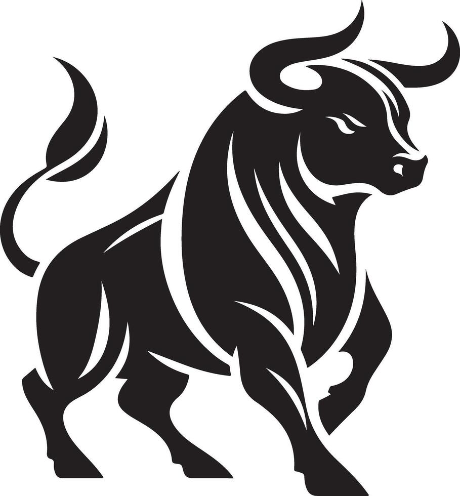 The bull is black and white on a white background vector
