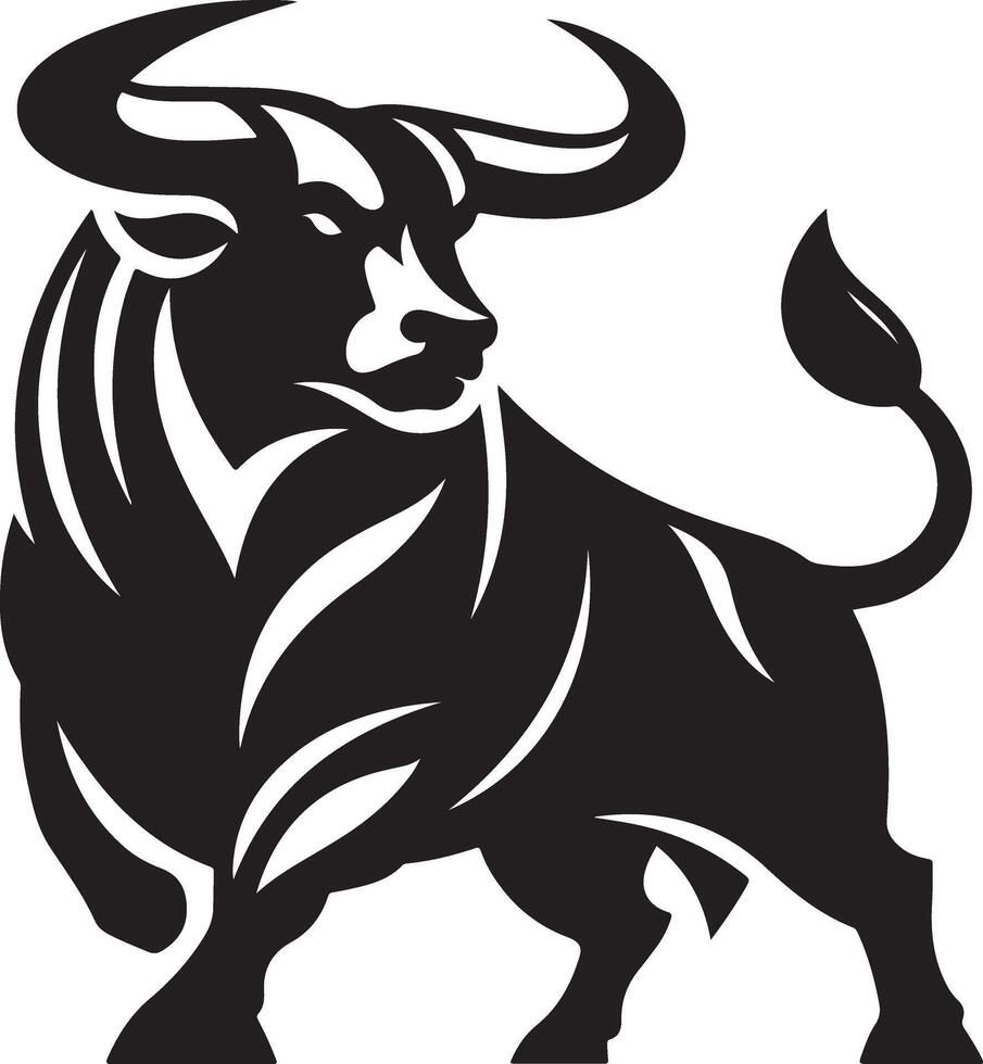A black and white illustration of a bull vector