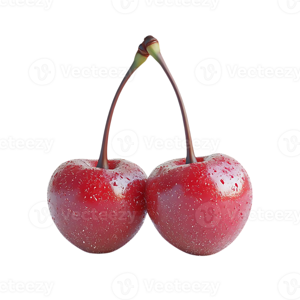 Two Cherries with Dew Drops on a Transparent Background png