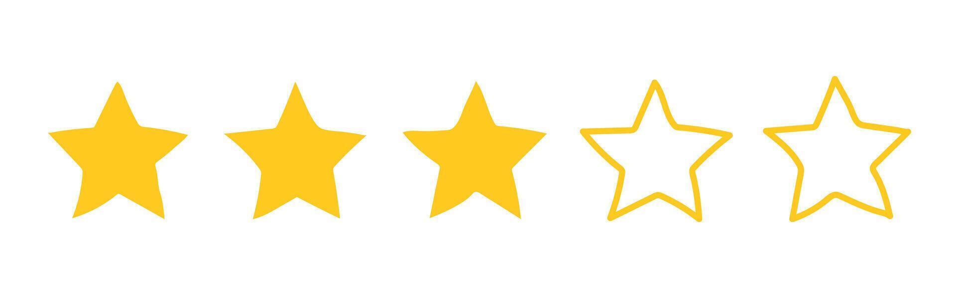 Three yellow Star hand drawn rating. Flat illustrations feedback in minimalistic style isolated on transparent background vector
