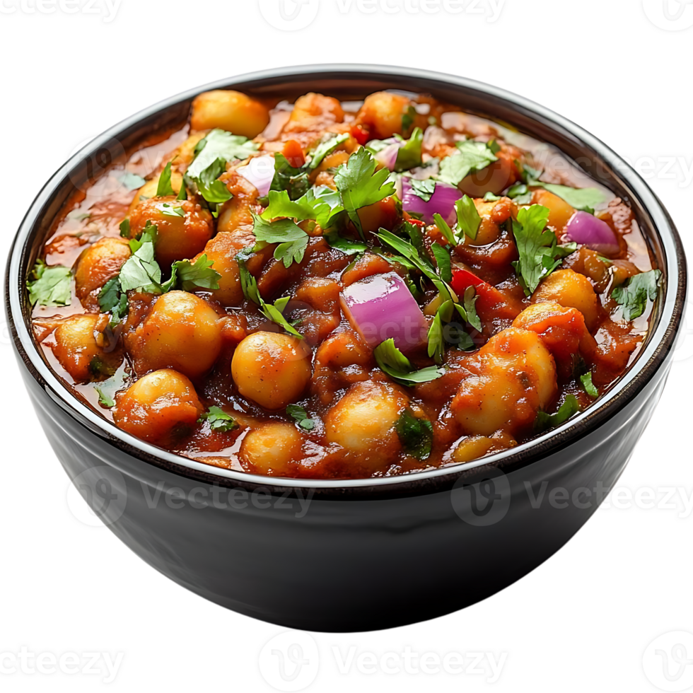 Chickpea Curry with Onion and Parsley, Delicious and Spicy, Served in a Bowl, Transparent Background png