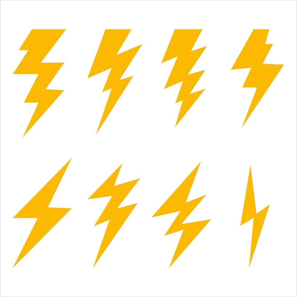 Thunderbolt set Danger Signs Electrical Power Icons Zig Zag vector