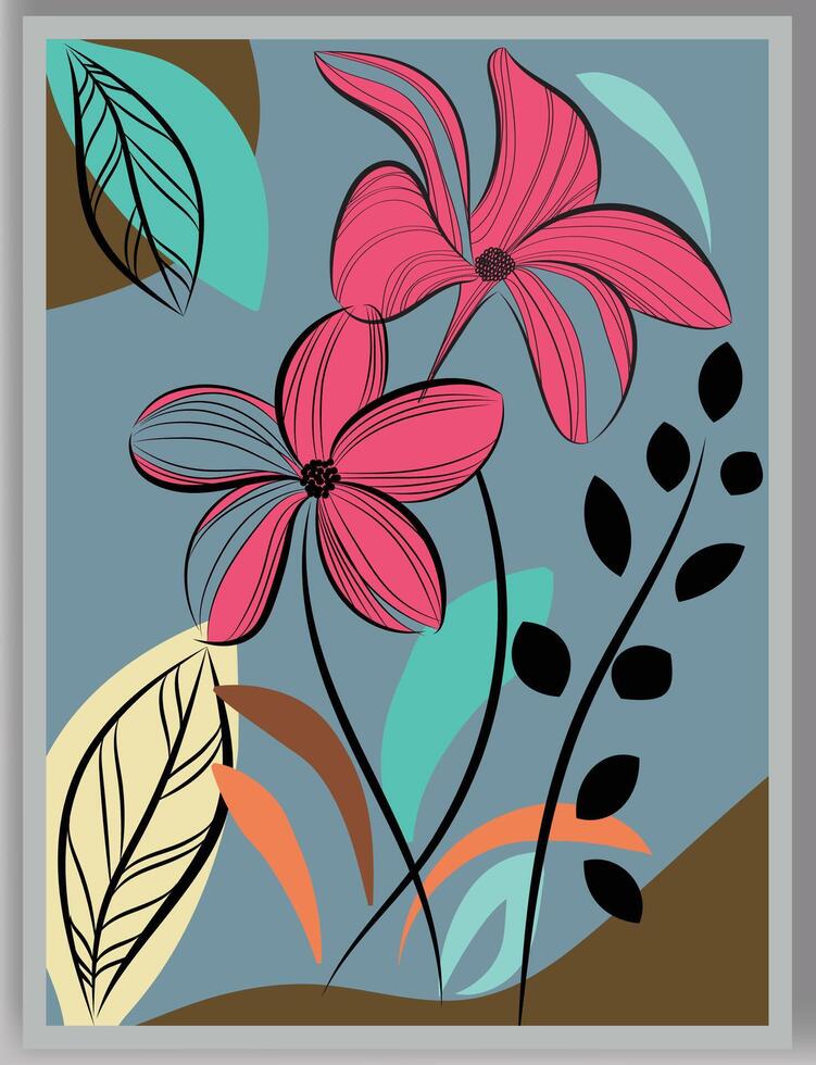 botanical wall art on hand drawing abstract colorful plant art for print cover card design banner Abstract Backgrounds vector