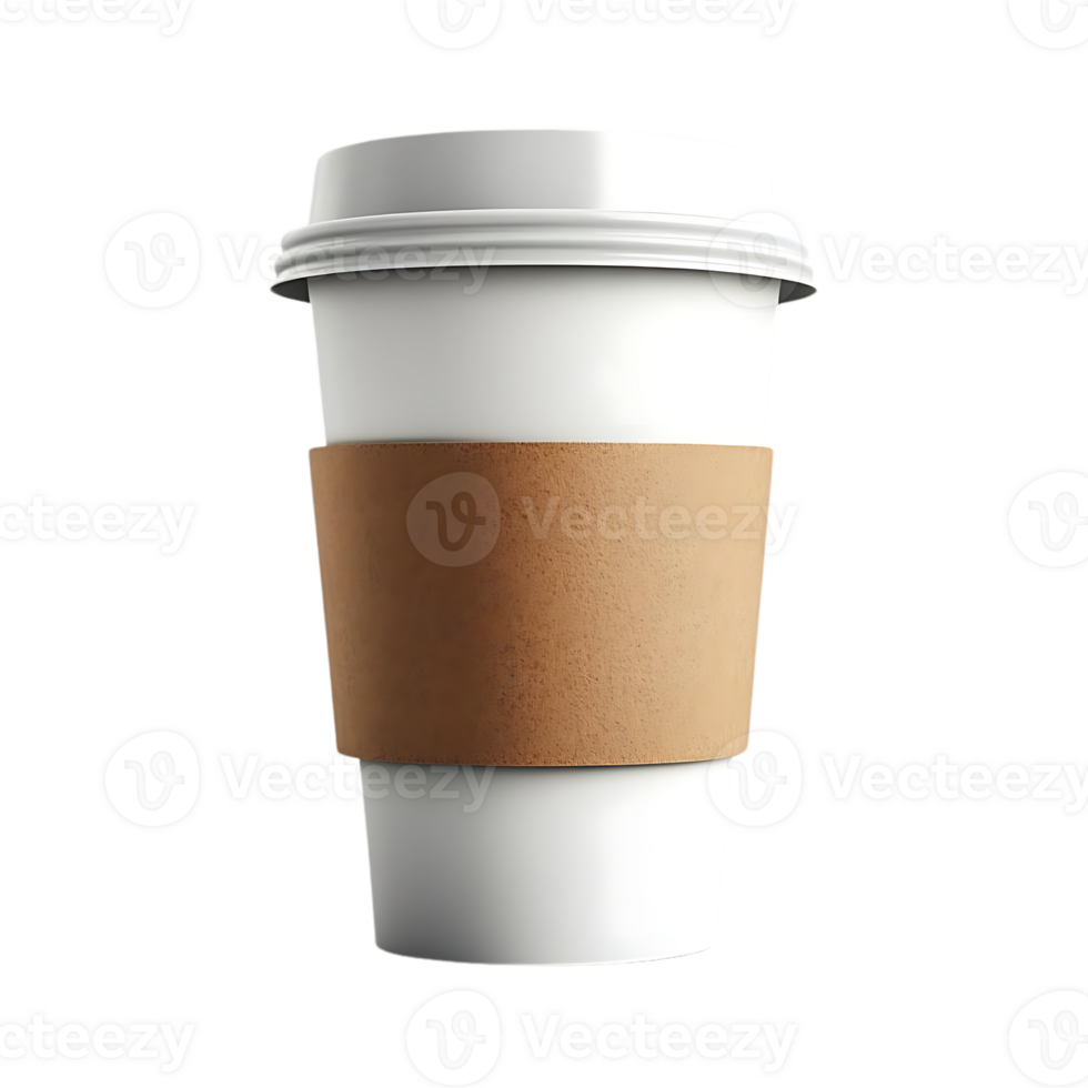 White Coffee Cup with Brown Sleeve on Transparent Background png