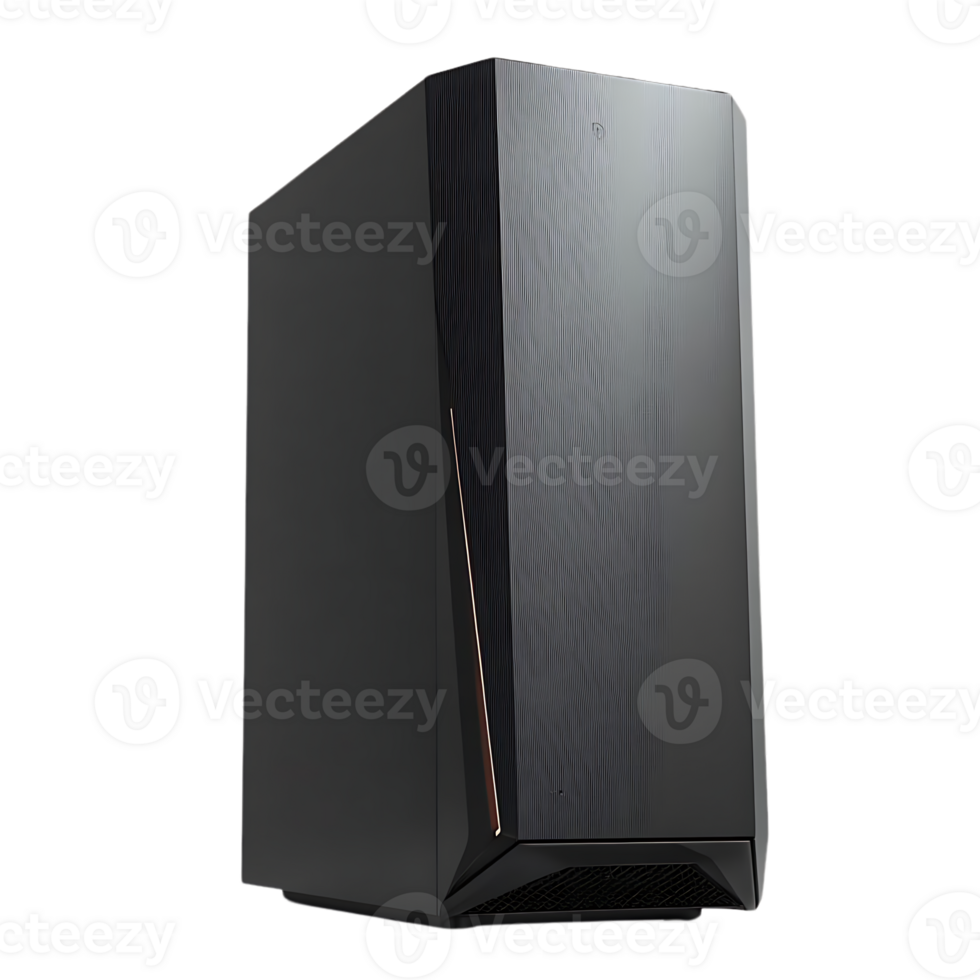 Sleek Black PC Tower with Rose Gold Accents, Transparent Background Design for Stunning Visuals png