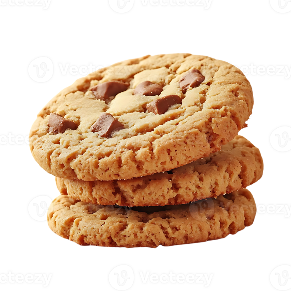 Chocolate Chip Cookies Stacked High, Ready to Eat with a Transparent Background png