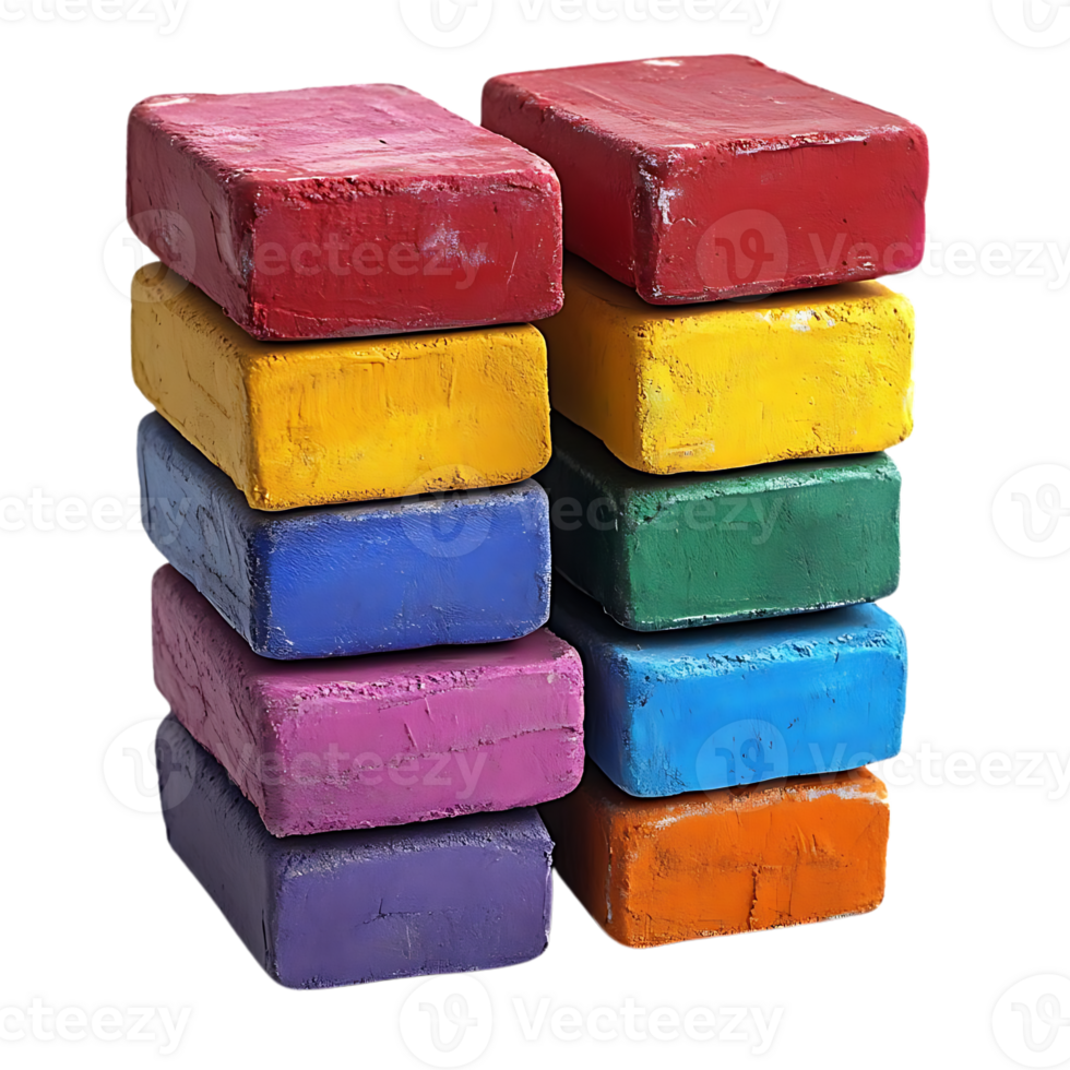 Colorful Chalk Blocks Stacked High on Transparent Background png