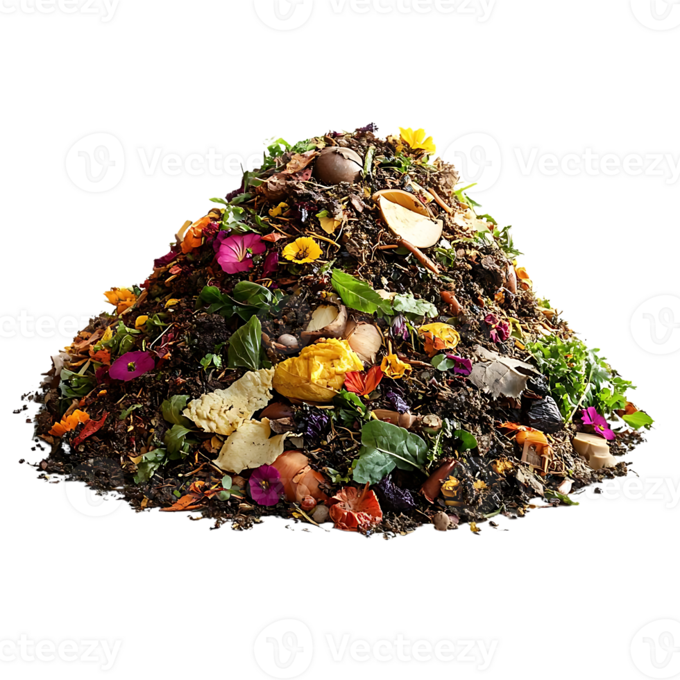 Compost Pile with Flowers and Vegetables Against a Transparent Background png