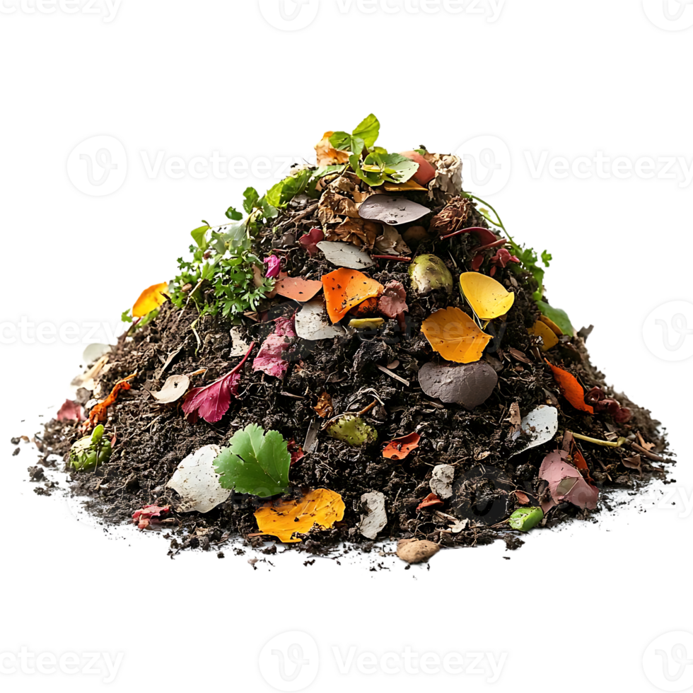 Compost Heap with Leaves, Branches, and Soil on a Transparent Background png
