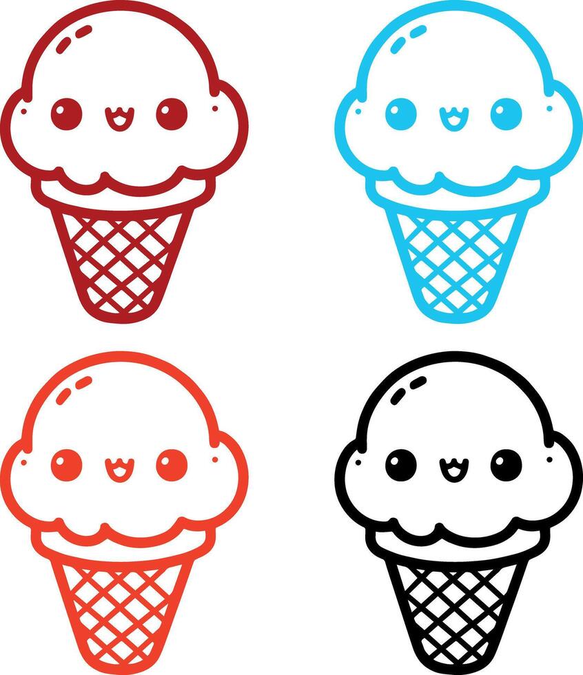 Fully Editable Colorful Ice Cream Line Art vector
