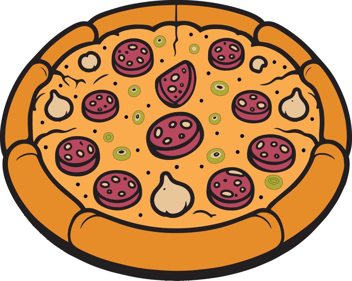 Fully Editable Tasty spicy pizza with flat Color illustration vector