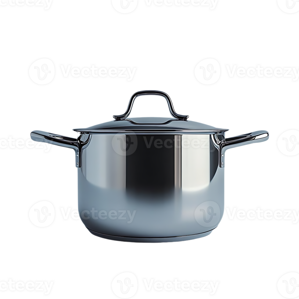 Stainless Steel Pot with Lid, Shiny and Reflecting, Perfect for Cooking Delicious Meals on a Transparent Background png