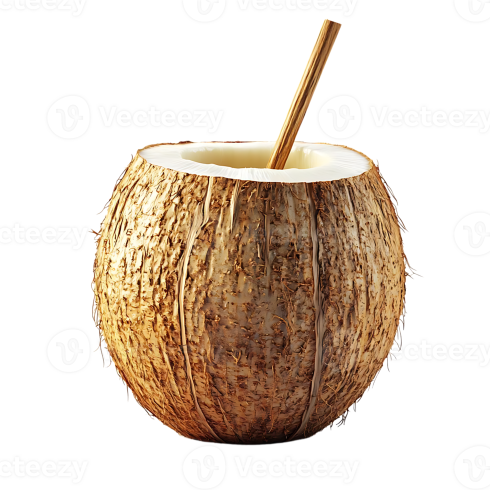 Coconut Drink with Straw, A Refreshing Tropical Treat with Transparent Background png