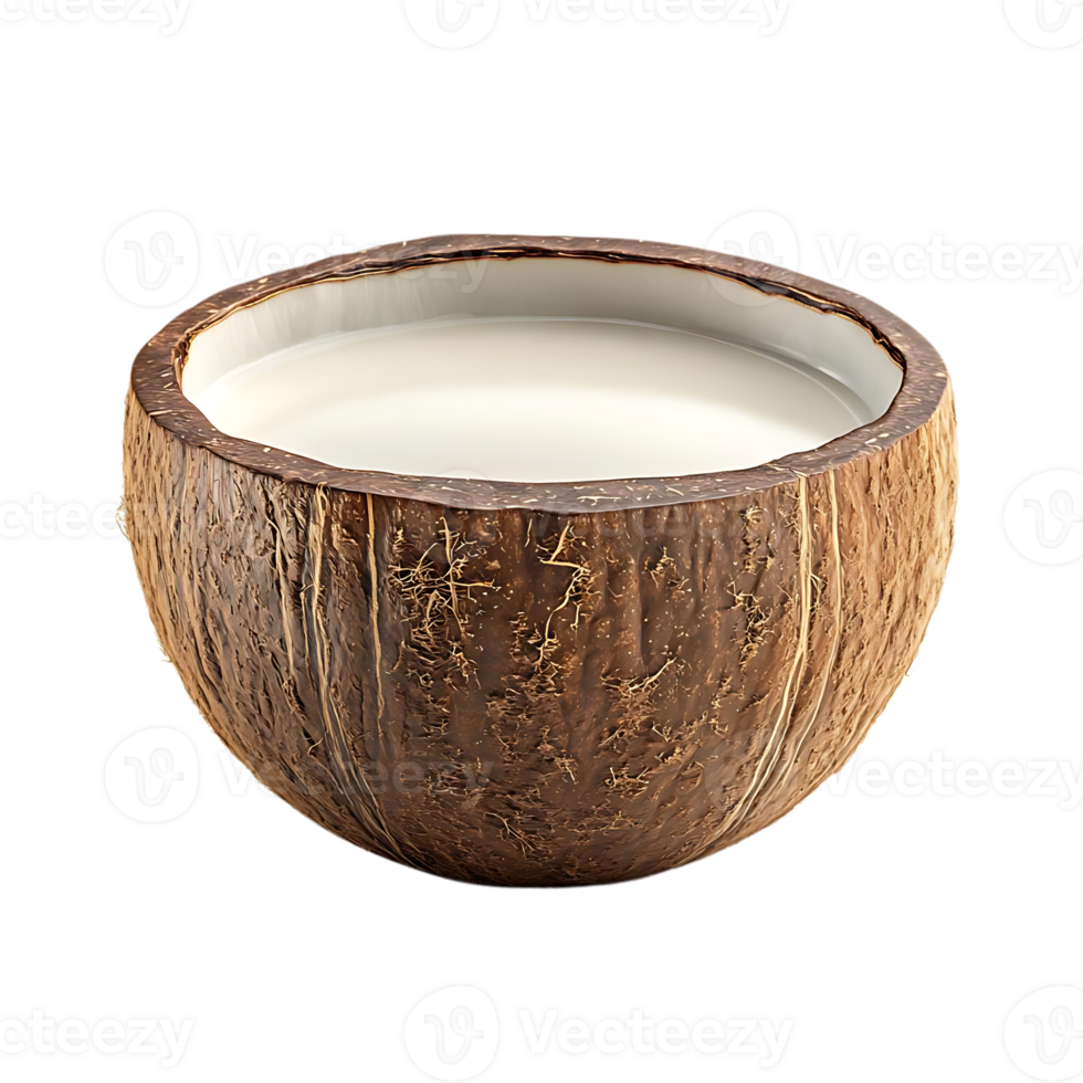 Coconut Milk in a Coconut Shell with a Transparent Background png